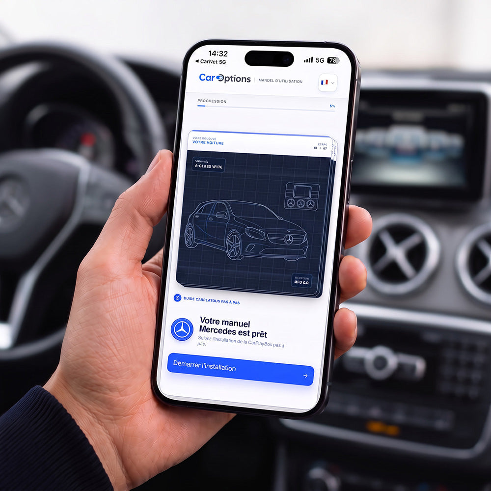 Guide numérique CarOptions affiché sur un téléphone